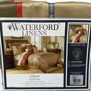 Waterford Dual King Bedskirt Bogden Tan Satin Luxury Bedding New 15" Drop 78x80"